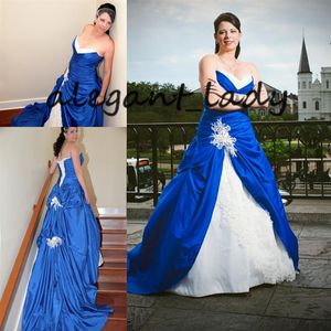 Vestidos de Noiva Gótico Azul Real e Branco 2019 Vintage Sweetheart Laço Mancha Espartilho com Cadarço Vestido de Noiva Igreja Jardim224n