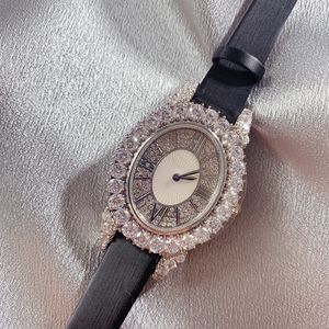 Women's Watches Brand äkta läderklocka Luxury Classic Wrist Rectangle Quartz Wristwatch Clock Women Full Stone Dial 230725