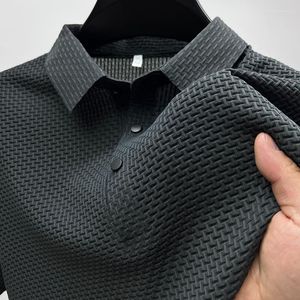 Polos Masculinos Verão Lop-up Oco de Manga Curta Polo Camisa Gelo Seda Respirável Moda Empresarial T-Shirt Roupas Masculinas de Marca Ropa Hombre