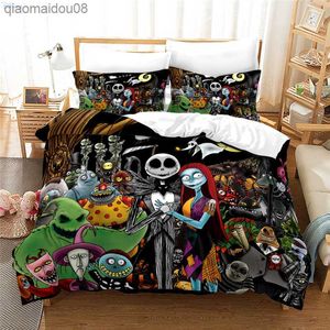 New Nightmare Before Christmas Duvet Cover with Cover Bed Set and Sally 3D Skull Christmas Bedding Set Bedroom Decor L230704