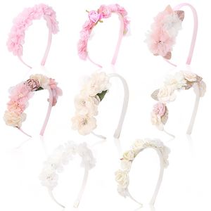 Simulerade blommhårband för babyflickor Solid Silk Head Band Hårband Kids Floral Hair Hoop Festival Party Headwear