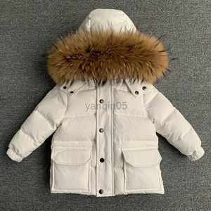 Down Coat Children's White Duck Down Jacket Big Päls Krage Barn Tjockna varma utkläder Småbarn pojkar Päls baby flickor ålder 1-13y Snowsuit HKD230725