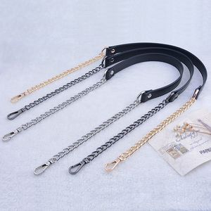 Bag Parts Accessories DIY 50cm160cm Replacement Shoulder Crossbody Strap Black PU Leather Handle with 9mm Gold Silver Gun Metal Chains 230725