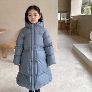 Down Coat Girls Winter Medium and Long Down Jacket Hooded Clothes Girls Korean Style Solid Outerwear White Duck Down Thicken Warm Coats HKD230725