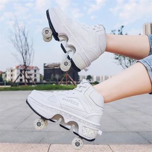 Patins Deformation Roller Skate Shoes 4 Rodas Parkour Sports Skate Shoes Tênis Unissex Crianças Patins Sapatos Infantis