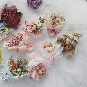 Dekorativa blommor mini söt rosa torkad bukett konstgjorda växter diy handgjorda bröllop rum julheminredning leveranser