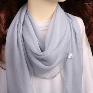 Scarves Korean Ultra Thin Solid Color Long Chiffon Neck Guard Silk Scarf Summer Female Soft Gauze Beach Sunscreen Scarve Snood P47