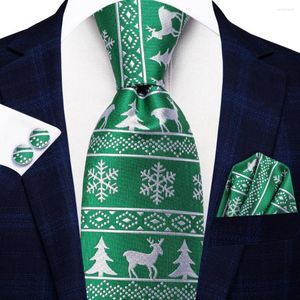 Papillon Cravatta di Natale in seta bianca verde per uomo Regalo Cravatta da uomo Handky Gemello Set Fashion Party Wedding Dropshiping Hi-Tie Designer