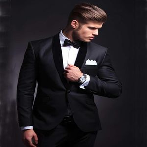 New Arrival Groomsmen Black Groom Tuxedos Shawl Velvet Black Lapel Men Suits Wedding Man Bridegroom Blazer Jacket Pants 282D