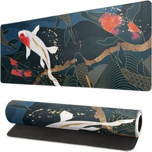 Koi Fish Art Mouse Pad Japanese Gaming Full Desk Mousepad Utökad stor icke-halkgummibas tangentbordsmatta med sömda kanter