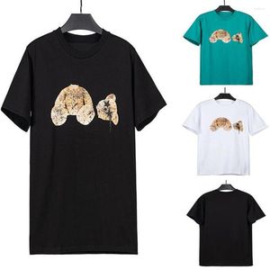 Camisetas masculinas de verão com estampa alfabética de anjo, olhos de estrela, urso cortado, manga curta, camiseta solta para homens e mulheres