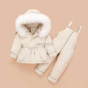 Вниз пальто 2023 Зимние мальчики Пехой Шеп Куртка для девочек Толстый комбинезон 1-4 года Детский детский детский снежный штук комбинезон устанавливает HKD230725