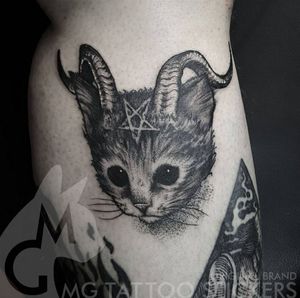 Horns katt tatature tillfälliga tatueringar punk goth tatuering klistermärken konst arm tatuering söt svart katt totem falsk tatuering present grossist