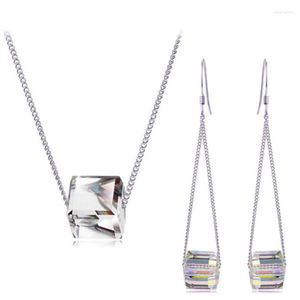 Necklace Earrings Set Cube Square Shine Crystal Quanlity Simple Style Fashion Jewelry Drop Birthday Girls Gifts Charm Summer Party Wedding