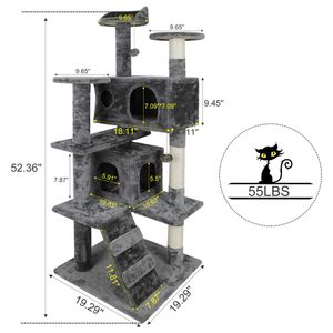 Multi-Level 52-inch Cat Tree Tower with Scratching Posts, Ladders & Plush Condos - Beige