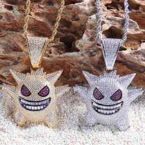 New Japan Devil Pendant Fashion Punk Hiphop Female Male Gengar Pendant Crystal Rhinestone Necklace Toy Jewelry Gift Decoration