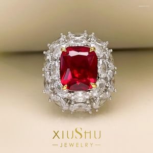 Cluster Rings Heavy Industry Luxury Set Real Natural Ruby Ring 925 Sterling Silver Gilded Index Exaggerated Year Gift 074