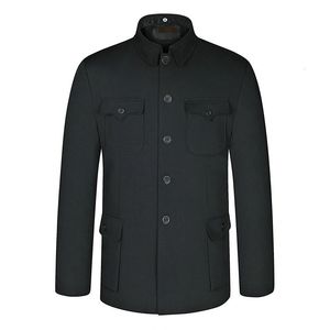 Męskie garnitury Blazers Osobowość Wiosna Chińskie etniczne męskie czarne mao mandarynki mandarynki kołnierz kołnierz Blazer Tunik Elegancki Zhongshan Coat Man 230724