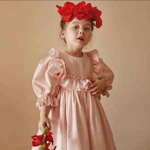 Девушка платья детская цветочная девочка розовый рукав рукав