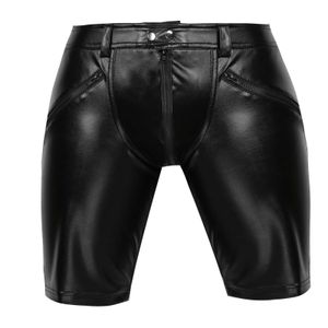 Black Latex Pants Mens Sexy Leather Middle Pants Clubwear Workout Gym Shorts Pu Leather Trousers Motorcykelbyxor Streetwear