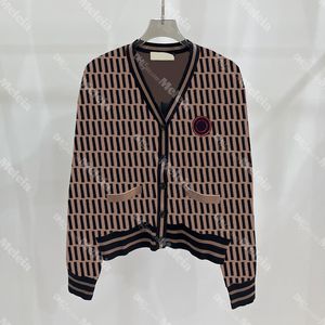 Klassisk bokstav Jacquard Sweaters V Neck Women Cardigan Designer Sticked tröja för Lady Brown Knitwear