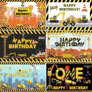 Background Material Laeacco excavator truck photo background boy's birthday building background party decoration photo prop photo studio x0724