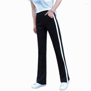 Pantaloni da donna a vita alta con fondo a campana svasato per pantaloni sportivi larghi da donna elasticizzati a righe laterali da donna neri 4Xl