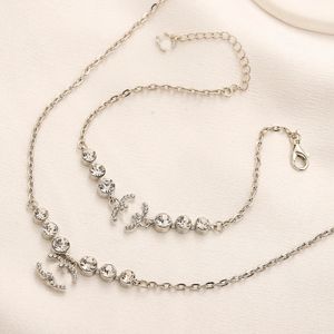 Jewelry Sets Steel Seal Bracelet Necklaces inlay Crystal Luxury Brand C Designer Letter Silver Plated Stainless Steel Choker Pendant Necklace Chain Accessories