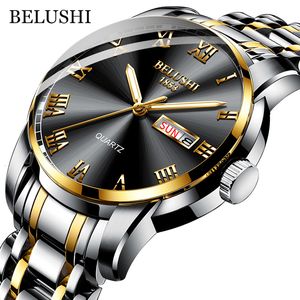 Wristwatches BELUSHI Top Brand Watch Men Stainless Steel Business Date Clock Waterproof Luminous Watches Mens Luxury Sport Quartz Wrist 230724