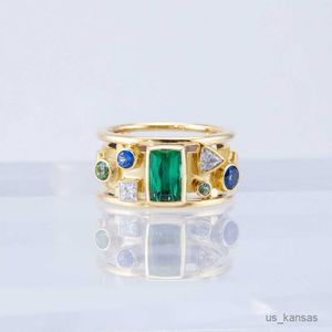 Band Ringe Luxus Retro Frauen Geometrische Finger Ring Vintage Party Zubehör Grün/Blau/Weiß Zirkon Steine Weibliche Schmuck neue Ring R230725