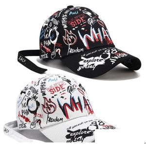 Berretti da baseball Moda Donna Uomo Cappelli Regolabile Colore bianco nero Stampa Graffiti Berretto da baseball tutto abbinato per uomo Donna Street Drop Dhvye