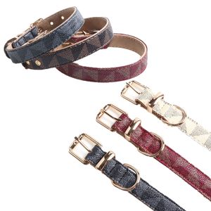 5 Colors Dog Collars Leash Set Classic Plaid Fashionable Pet Leashes Indoor Outdoor Durable Schnauzer French Bulldog Collars Set