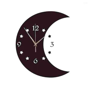 Orologi da parete 1PC Orologio con superficie a specchio Luna e stella decorativa da appendere per la camera da letto del soggiorno di casa (nero)