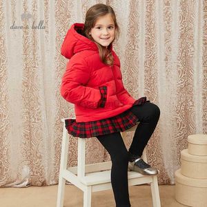 Down Coat DKH15119 Dave Bella Winter Baby Girls 5y-13y Fashion Plaid Hooded Down Coat Children 90% White Duck Down Padded Kids Jacket HKD230725