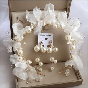 Fermagli per capelli Fasce per copricapo da sposa da sposa Immortal Beaded Flower Girls Ornament Set di accessori per orecchini di perle Clip