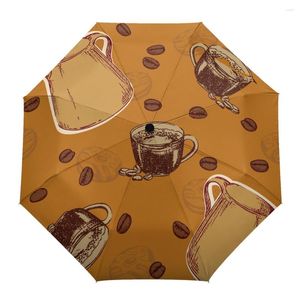 Umbrellas Coffee Beans Cup Brown Fully-automatic Umbrella For Outdoor Kids Adults Printed Foldable Eight Strand