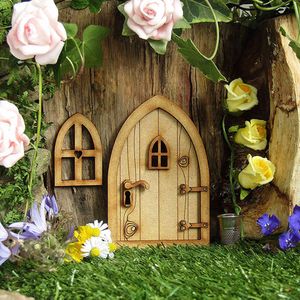 Decorative Objects Figurines Wooden Miniature Fairy Elf Door DIY Painting Vintage Decor Dollhouse Garden Craft Accessories Doll House Micro Landscape Gift 230725