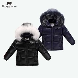 ダウンコートブラックウィンタージャケットフォーボーイズ冬のコート90％ダウンガールズジャケット子供服を着る雪だるまアウターボーイ服HKD230725