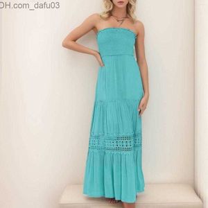 Basic Casual Dresses Casual Dresses Summer Womens Bohemian Dreses Strapless Off Shoulder Lace Trim Backless Flowy A Line Beach Long Maxi Dress Z230725