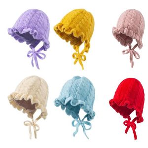 Cappelli invernali con stampa solida per bambine e bambini con design a volant, cappelli casual, copricapo dd732