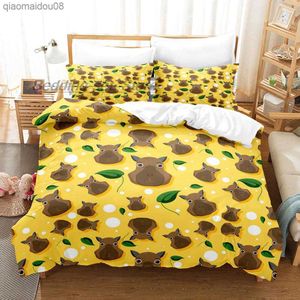 Capybaras Bedding Set Single Twin Full Queen King Size Bed Set Aldult Kid Camera da letto Copripiumino Set 3D Print Anime Bed Sheet Set L230704