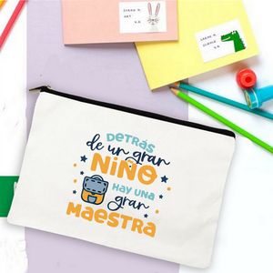 School Stationery Supplies Storage Bags Rainbow Teacher Spanish Printed Teacher Pencil Cases Travel Wash Pouch Gifts Makeup Bag