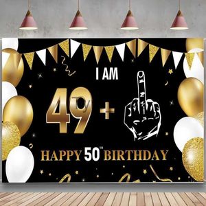 배경 자료 50 번째 생일 장식 나는 49+1 배너 배경 50 번째 생일 배경 x0724를 가진 남성 및 여성 블랙 골드 생일 파티입니다.