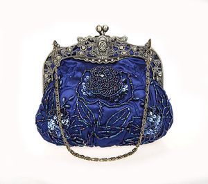 Evening Bags Navy Blue Ladies Beaded Sequined Wedding Bag Clutch handbag Bride Party Makeup Purse 2583H 230725