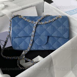 10A Mirror Quality Classic Flap Bags 25cm Medium Womens Blue Denim Quilted Purse Small Luxurys Designers Handbags Crossbody Shoulder Chain Strap Bag With Box