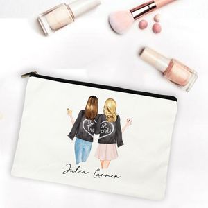 En iyi arkadaş çizgi film kız baskı makyaj çantaları kişiselleştirilmiş özel isim kozmetik çantası seyahat tuvalet organizatör hediyeler arkadaş için