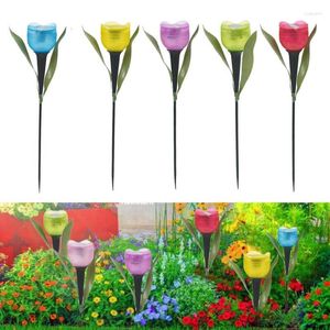 Decorazioni da giardino 1 pz a forma di fiore di tulipano LED ad energia solare impermeabile luci da prato a tubo decorazioni in piedi per feste all'aperto in giardino