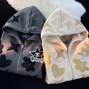 Mens hoodies tröjor kvinnor y2k broderi hösten harajuku preppy zip up hooded jackor streetwear kvinnlig mode casual överdimensionerad hoodie 230725