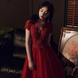 Ethnic Clothing Toast Dress Bride 2023 Summer Wine Red Engagement Temperament Skirt Female Banquet Party