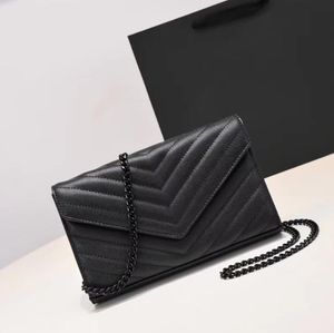 Bolsa feminina de couro legítimo, bolsa de mão com caixa, bolsa de ombro feminina, mensageiro, caviar, corrente de pele de cordeiro, moda de luxo